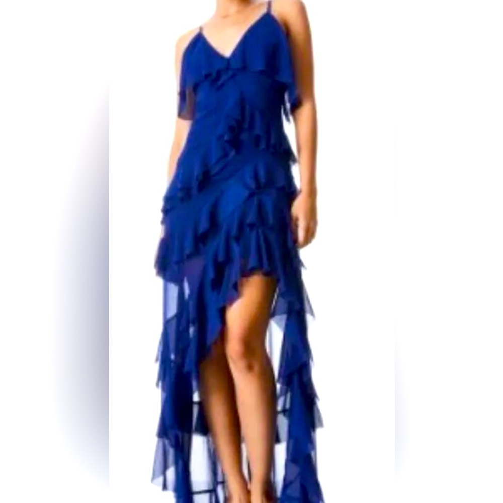 Alice + Olivia blue asymmetrical ruffle dress size 2, like new